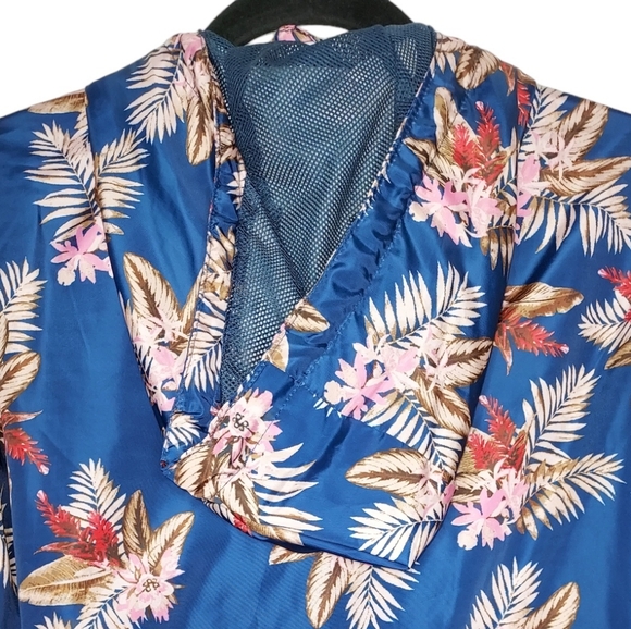 New Look Supreme Navy Windbreaker Hoodie Palm Leaves Floral Size Medium - Picture 6 of 9